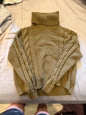 Madewell Olive Cable Knit Turtleneck Sweater